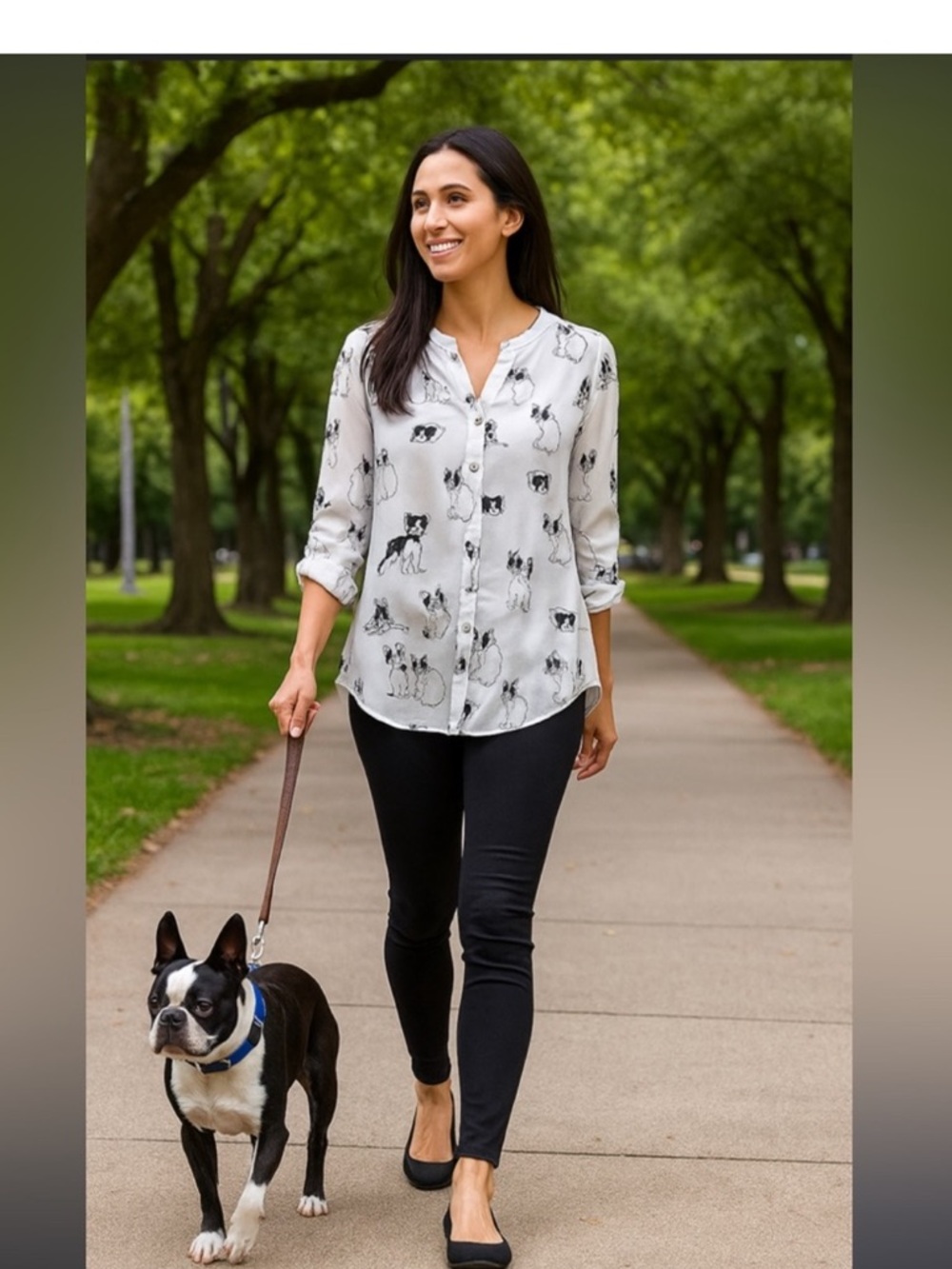 John Mark Boston Terrier Dog Print Tunic Sz Large